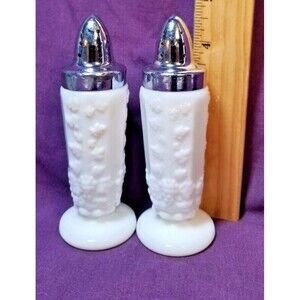 MCM White Milk Glass Grape & Leaf Salt & Pepper Shakers Westmoreland Granny Core